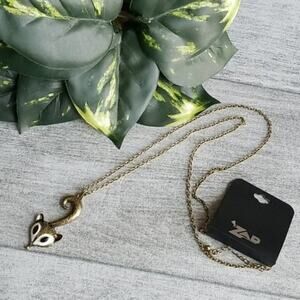 ZAD long gold fox enamel pendant necklace NEW